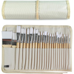 Paint Brushes Set of 24 Pieces Wooden Handles Brushes with Canvas Brush Case, Professional for Oil, Acrylic and Watercolor Painting