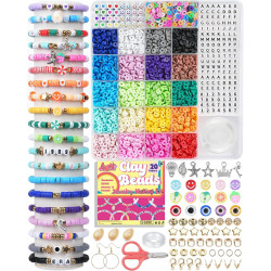 LovelyMoon Bracelet Making Kit 5000 Pcs Clay Beads Flat Preppy Beads for Friendship Jewelry Making Polymer Heishi Beads with Charms Gifts for Teen Girls Crafts for Girls Ages 6 7 8 9 10 11 12