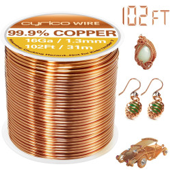 99.9% Pure Copper Wire, 16 Gauge 102 Feet Solid Copper Wire for Jewelry Making Crafts, Electroculture Gardening Antenna, Cyrico Bendable Soft Wire for Plants