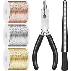 Jewelry Wire for Jewelry Making 18/20/22 Gauge Craft Wire with Pliers and Ring Sizer Beadingaluminum Craft Wire(3 Rolls,Gold, Silver, Rose Gold,1 mm (25 m))