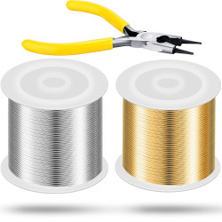 Mudder 2 Rolls Wire for Jewelry Making and Pliers Silver Craft Tarnish Resistant Jewelry Beading Wire for DIY Craft Making Supplies (Gold,Silver,20 Gauge)