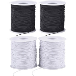Stretchy String for Bracelets, 4 Rolls 1 mm Sturdy Elastic String Elastic Cord for Jewelry Making, Necklaces, Beading (2 Black+ 2 White)