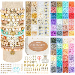Pizooro Clay Beads 3 Boxes Bracelet Making Kit, 10500pcs Beads for Jewelry Making, Round Letter Beads with Charm and Elastic Strings, Friendship Bracelets Holiday Gifts for Girls Adults
