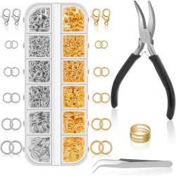 Anezus Jump Rings for Jewelry Making Supplies and Necklace Repair with Jump Ring Pliers and Open Jump Ring(1200Pcs Silver and Gold)