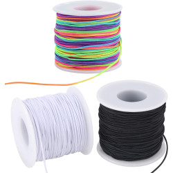 Stretchy String for Bracelets, 3 Rolls 1 mm 495 Feet Sturdy Elastic String Cord for Jewelry Making, Necklaces, Beading and Crafts (1.0mm (Black&Wihte&Rainbow))