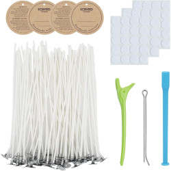 CandMak Candle Wick Kit - 60 Cotton Wicks with Candle Making Tools (Thick 4"+6"+8")