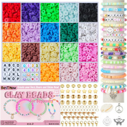 BestNow Clay Beads Bracelet Making Kit Toys for Girls Kids Charms Kit 18 Colors Friendship Bracelet Kit Letter Beads DIY Crafts Teen Girl Gifts Toys for Ages 6 7 8 9 10 11 12