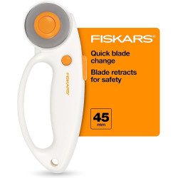 Fiskars 45mm Rotary Cutter for Fabric with Ergonomic Loop Grip, Premium Steel Rotary Fabric Cutter Blade for Precise Cuts, Arts and Crafts, Sewing Supplies and Quilting Tools