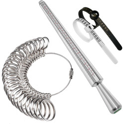 Meowoo Ring Sizer Measuring Tool Set, Ring Gauges with Finger Sizer Mandrel Ring Sizer Tools for Jewelry Sizing Measuring, 4 pcs, Silvery
