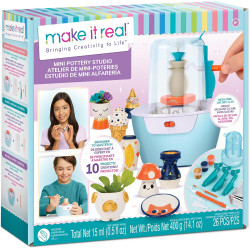 Make It Real Mini Pottery Studio - 26-Piece DIY Pottery Kit with Mess-Free Air Dry Clay - Create 10 Miniature Projects, Beginner to Master Levels - Innovative Centering Tool - Great for Kids Ages 8