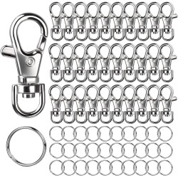 LEOBRO 60PCS Lobster Claw Clasps and Key Rings, 30PCS Keychains Clips and 30PCS Key Chain Ring, Keychain Making kit for Key Chain, Jewelry Making, Art Crafts, Silver