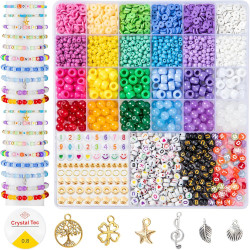 Taybonds Friendship Bracelet Making Kit- 24 Colors with Clay, 4mm Seed, Pony, 8mm Glass, Letter Beads and Charms, Jewelry Making Kit Gift for Girls 6-12