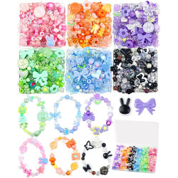 450PCS FIVEIZERO Assorted Acrylic Beads for Bracelet Making, Flower Star Heart Butterfly Candy Gummy Bear Kawaii Aesthetic Cute Beads for Jewelry Making, Keychains, Necklace, Phone Charms, DIY Crafts