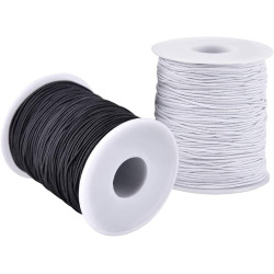Elastic String for Bracelets, 2 Rolls 1 mm Sturdy Stretchy Elastic Cord for Jewelry Making, Necklaces, Beading Black and White