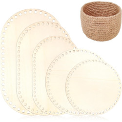 Giantree Wooden Basket Bottom, 5 PCS 5 Sizes Oval Circle Blank Solid Crochet Basket Wood Base for DIY Basket Craft Weaving Making Supplies