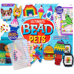 Made By Me Ultimate Bead Pets by Horizon Group USA, Bead Pets Crafts for Kids, Includes Over 1400 Beads, Cording, Keychains & Carabiner Clips, Design Templates, Storage Cases & More