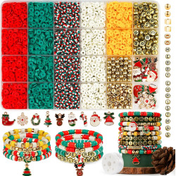 Gionlion Christmas Beads for Bracelets, Clay Beads Bracelat Making kit Golden Beads Christmas Crafts Stocking Stuffers Decorations Charms for Jewelry Making, Gifts for Teen Girls Age 6-12