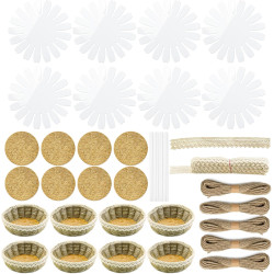 8 Sets Basket Weaving Craft Kit for Beginners,DIY Burlap Style Desk Storage Small Parts Candy Cookies Bowls,8 inches Plastic Base and 109yd Jute Twine and Cork Linings & Lace & Hot Glue Sticks