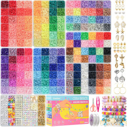 Gionlion 30,000 Pcs Clay Beads Bracelet Making Kit, 168 Colors 8 Boxes Flat Preppy Beads for Friendship Bracelets, Jewelry Kit with Pendant Charms Elastic String Crafts Gift for Kids 6+