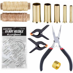 ARSTBETY Pine Needle Basket Making Set with Gauge Coiling Tool, Waxed Thread, Needle and Thimble Ring, Long Noce Pliers for Basket Making Rattan Weaving Basketry (Gold Basket Making Set)