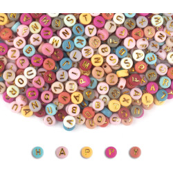 1000PCS Colourful Letter Beads for Threading, 4 x 7 MM Acrylic Round Beads for Jewellery DIY Making Crafts Bracelets Necklaces Ornaments-Gold
