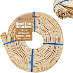 3 mm Round Reed # 4 | 1 Pound Coil | Rattan Reed for Basket Weaving and Wicker Furniture Making | Basketry, Wicker Weaving and Wicker Repair Supplies | UA-300RR