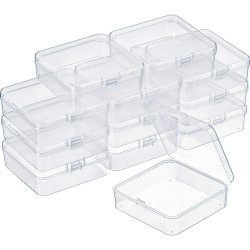 SATINIOR 12 Pack Bead Organizer Box Small Clear Plastic Beads Storage Containers Box with Hinged Lid for Bracelet Making DIY Jewelry Craft Nail (3.3 x 3.3 x 1.2 Inch)
