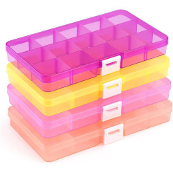 Opret 15 Girds SMALL Jewelry Organizer Earring Storage(4 Pack), Bead Organizer Box, Plastic Container with Adjustable Dividers for Crafts Jewelry Screws Fishing Tackles Small Items, Size 6.9×3.9×0.9in