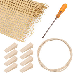 Leriton 11 Pcs Rattan Repair Kits with 1 Cane Webbing Roll, 3/16 Inch Rattan Webbing and Caning Chisel, 8 Wooden Wedges for Chair, Cabinet, Basket, Home Caning Furniture Repair Supplies
