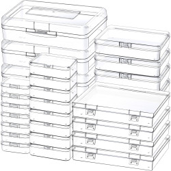 28 Pack Mixed Sizes Small Plastic Storage Containers, Mini Rectangular Small Items Organizer Boxes with Hinged Lids and Labels for Craft Jewelry Beads