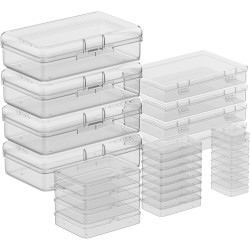 24Pack Mixed Sizes Small Plastic Storage Containers, Mini Rectangular Small Items Organizer Boxes with Hinged Lids and Labels for Craft Jewelry Beads