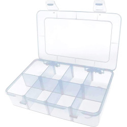 Xiaoyztan 8 Grids Clear Plastic Organizer with Adjustable Dividers, Jewelry Box Bead Storage Container for Small Parts, Fishing Tackle, DIY Crafts, and Earrings, Overall 7.3in x 4.9in
