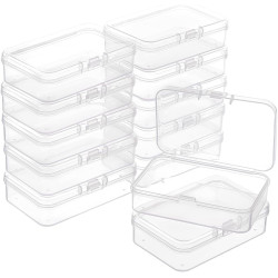 BENECREAT 12 Packs Rectangle PP Plastic Container Box, 3x2x0.8inch Bead Storage Organizer Box, Dustproof Case with Hinged Lid for Cards, Beads and Craft Supplies