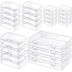 Qeirudu 24 Pcs Small Plastic Containers with Lids - Mini Plastic Craft Storage Boxes with Hinged Lids Clear Bead Organizer for Jewelry Findings and Art Supplies (4 Mixed Sizes)