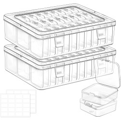Bead Organizer Box, 60 Pcs Small Clear Plastic Bead Storage Cases, Mini Rectangle Storage Containers with Hinged Lids and Labels for DIY Art Craft Jewelry Bracelet Making