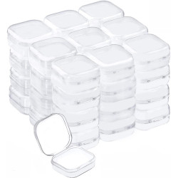 Plastic Beads Storage Containers - Mini Clear Square Box Empty Case with Lid for Earplugs, Pills, Jewelry, Hardware or Any Other Small Craft Gadgets (40 Pieces 1.37 x 1.37 x 0.7 Inches)