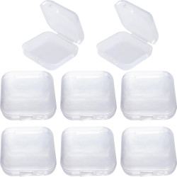 BEIQIYA 6pcs Clear Plastic Ear Plug Cases, 1.8cm Thicken Mini Jewelry Storage Cases, Small Portable Square Bead Storage Box Organizer for Earplugs Necklaces Handicrafts