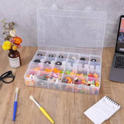 24 Grids Clear Plastic Storage Container With Adjustable Divider, Clear Compartment Container Storage for Beads, Crafts, Art DIY, Jewelry, Screws, Thread, Fishing Gear, Small Items