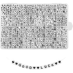 Quefe 1440pcs Acrylic Letter Beads White Cube Sorted Alphabet Beads for Jewelry Making, Bracelets, Necklaces, Key Chains (6 x 6mm)