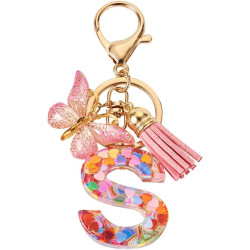 Acrylic Butterfly Letter Pendants Decoration Pink Tassel Pendant Resin Letters for Purse Handbags Wallet Backpack Bag Charm