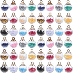 100Pcs Glass Ball Charms with Star Sequins Diy Charms Hanging Pendants for Jewelry Making Craft Supplies Mixed Colors Per Pack