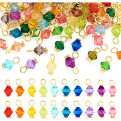 100Pcs Crystal Acrylic Dangle Charms Assorted Transparent Faceted Bicone Charms with Golden Iron Loops Min Small Jewelry Pendants for DIY Earrings Necklaces Bracelet Chain Jewelry Making Crafts