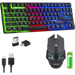Gaming Wireless TKL Keyboard Mouse Combo Rechargeable LED Backlit Tenkeyless Compact 87 Keys 6 Button for Computer Laptop PS4 PS