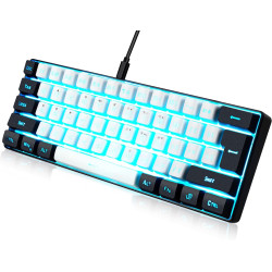 abucow Gaming Keyboard Minimalist Portable Wired Ultra-Compact Mini Imitation 61 Keys RGB Backlit Keyboard (White-Black)