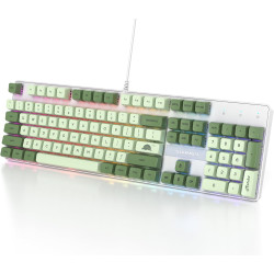 Fogruaden Mechanical Keyboard, Green Matcha, Wired USB 104 Key RGB Backlit Gaming Keyboard with Number Pad, Red Switches, NKRO f