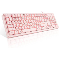 Basaltech Pink Keyboard with 7-Colors LED Backlit,104 Keys Silent Creamy Keyboards,Double Shot Keycaps Light Up Keyboard Wired U
