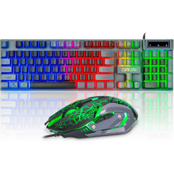 CHONCHOW Gaming Keyboard and Mouse Combo RGB LED Backlit USB Wired Key Board 3200dpi Mice Mechanical Feel Compatible with Xbox o