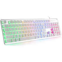 LANGTU Membrane Gaming Keyboard, Rainbow LED Backlit Quiet Keyboard for Office, USB Wired All-Metal Panel 25 Keys Anti-ghosting 