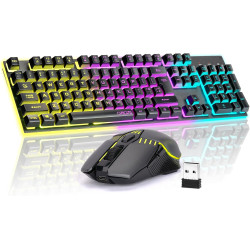 Gaming Wireless Keyboard and Mouse, Rechargeable RGB Backlit, Metal Panel, Mechanical Feel Anti-ghosting Keyboard with Side Butt