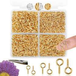 600pcs Small Screw Eye Pins for Jewelry Making & DIY Crafts, Mini Eyelet Screws for Art Projects & Bead Charms, Tiny Eye Hooks & Screw Eyes for Crafts (Gold & Silver, 3 Sizes)